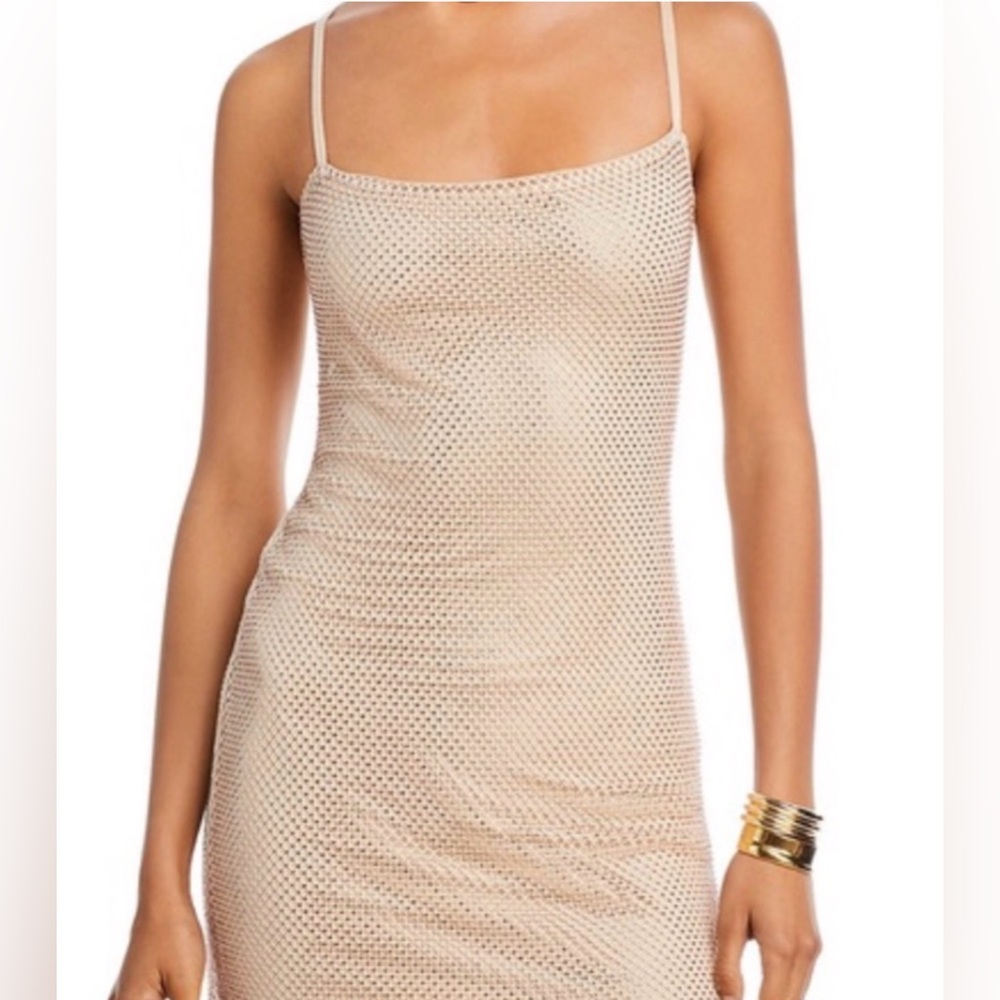 Beige Sparkly Mesh Sleeveless Dress